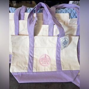 Trader Joe's Set of 4 LARGE Lavender Canvas Reusable Shopping Bag Tote NWT